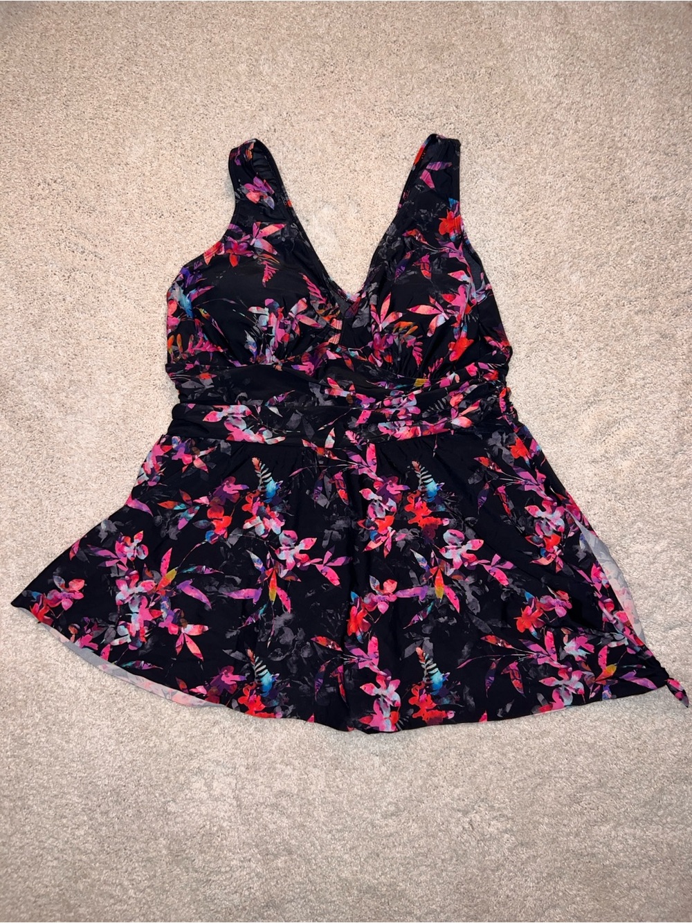 torrid Black Floral One-Piece Swim Dress with Pink and Red Accents
